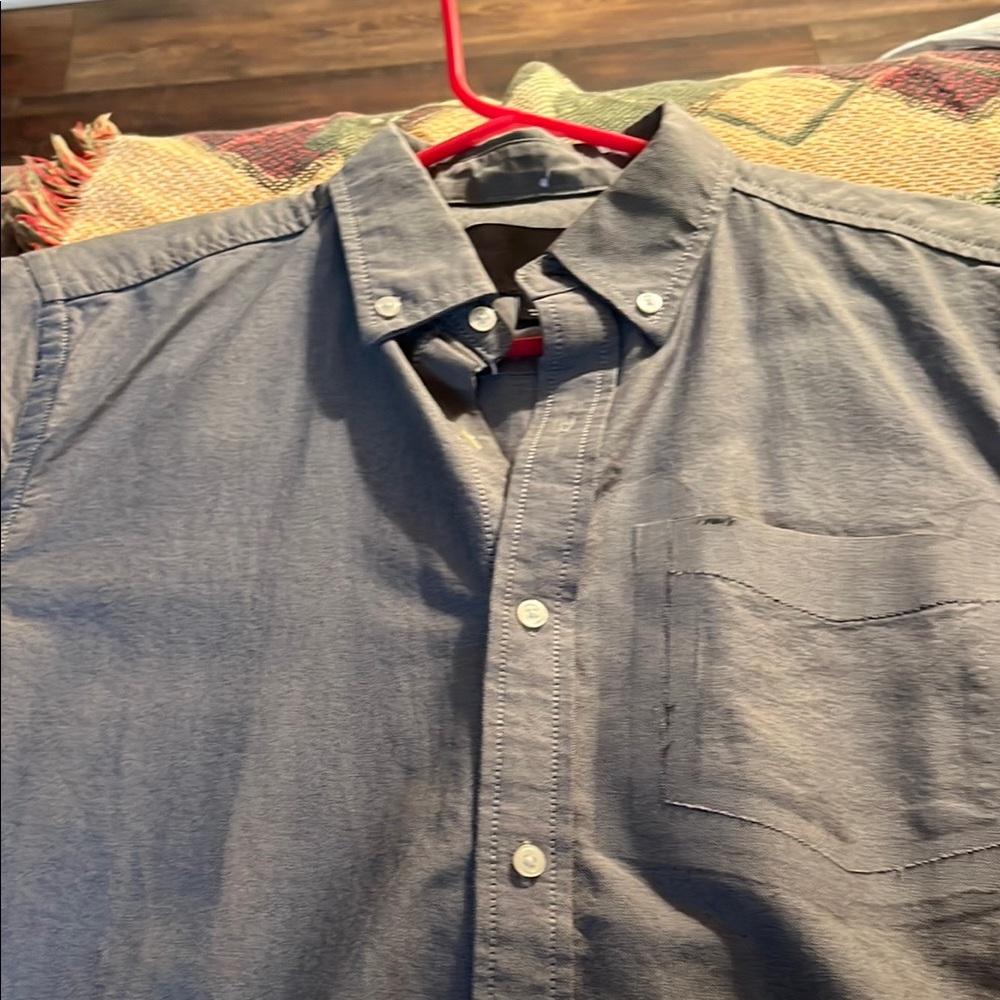 Oxford Gray Casual Button Down Shirt and blue and white striped shirt